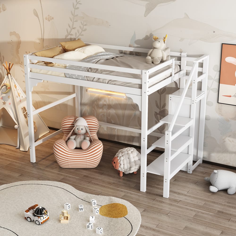 Hochbett aus Kiefer mit Kleiderschrank und Stauraum 140x200