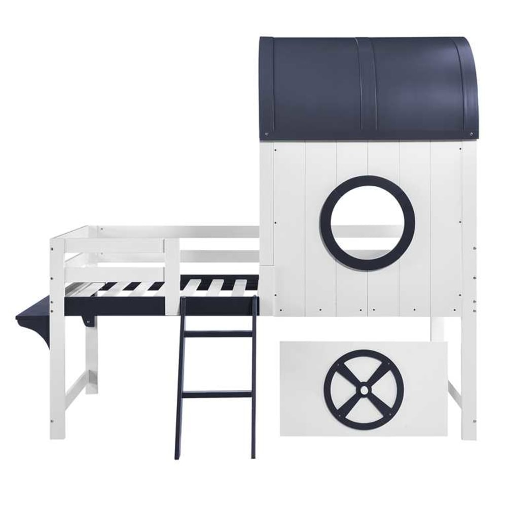 Lit mezzanine en pin blanc avec toit et fenêtres 90 x 200 cm