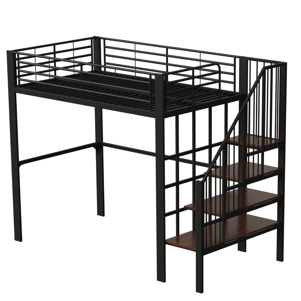 Lit mezzanine en métal noir avec rangement 140 x 200 cm