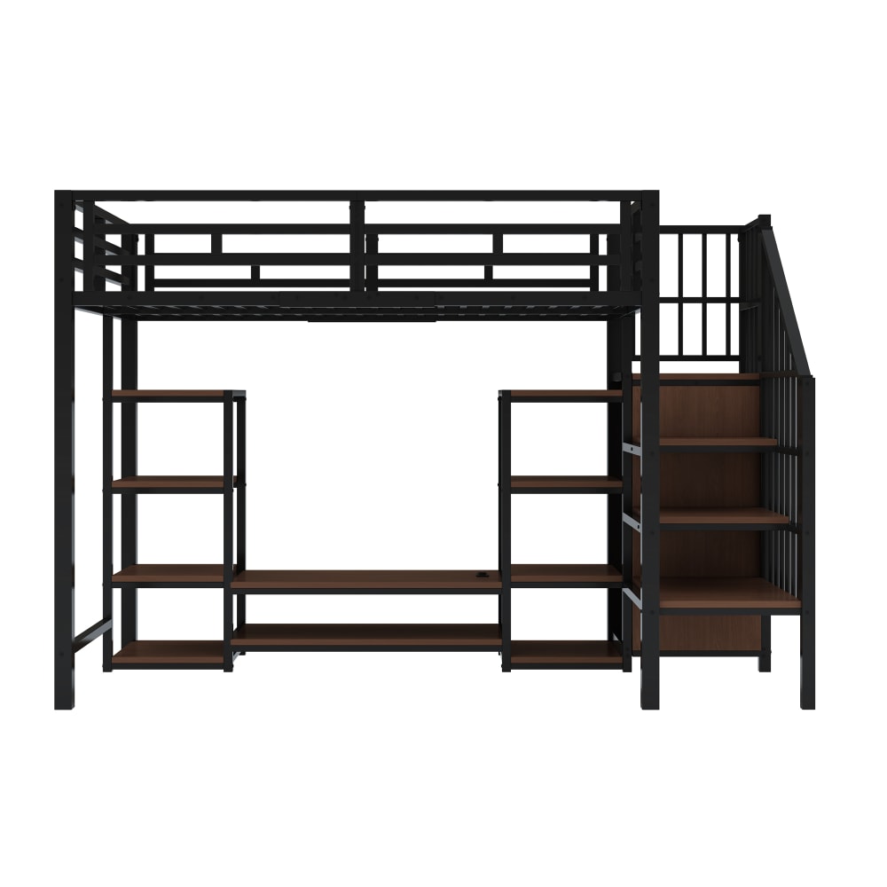 Lit mezzanine en métal noir avec support TV 90 x 200 cm