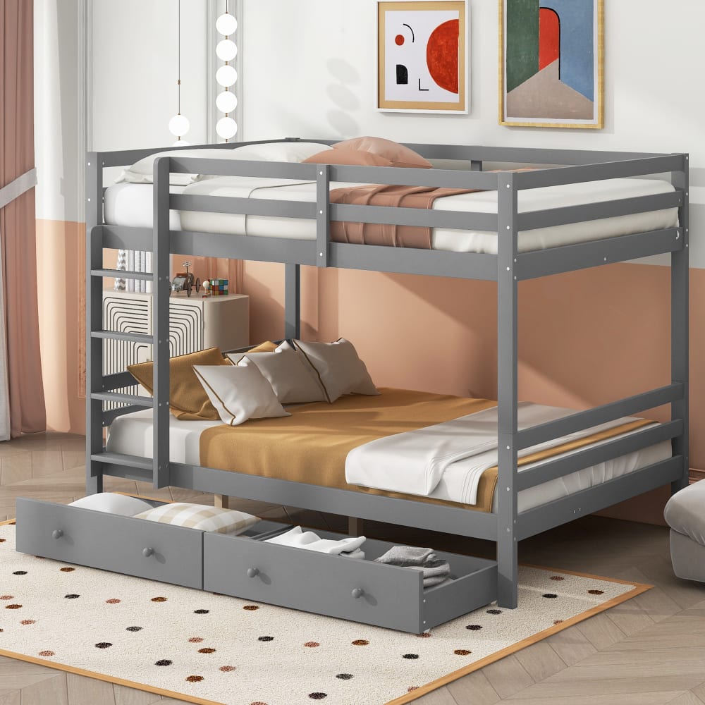 Etagenbett aus Kiefer mit Schubladen und Stauraum 140x200 cm,grau