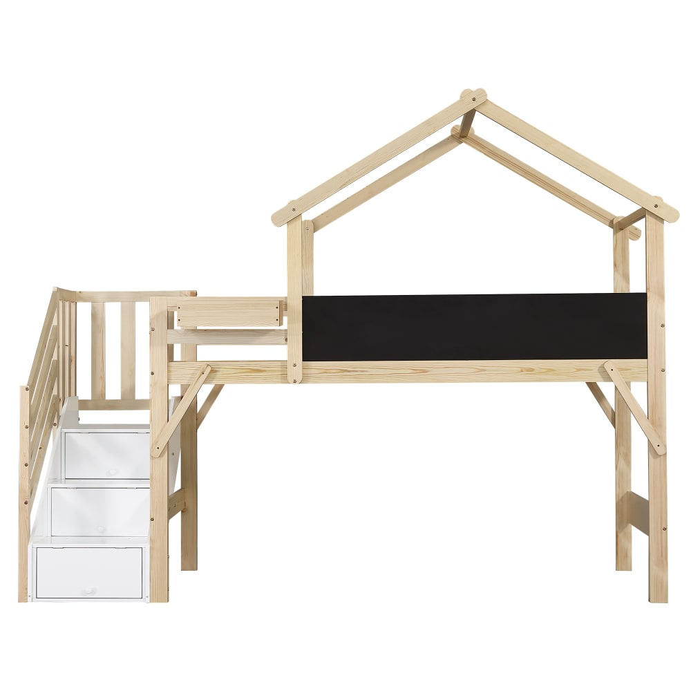 Lit superposé en pin blanc avec tableau à dessins 90 x 200 cm