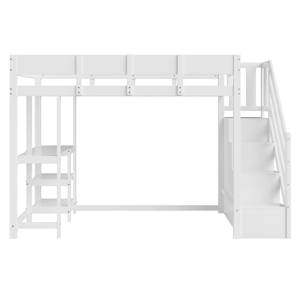 Lit mezzanine en pin blanc avec rangement et étagère 90 x 200 cm