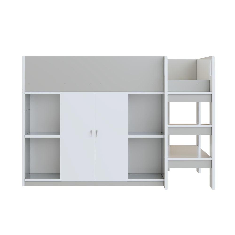 Lit mezzanine en bois gris avec rangement et échelle 90 x 200 cm