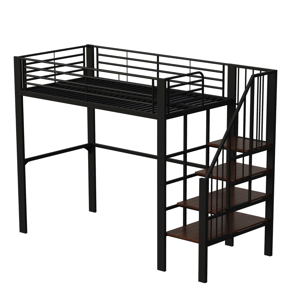 Lit mezzanine en métal noir avec rangement et échelle 90 x 200 cm