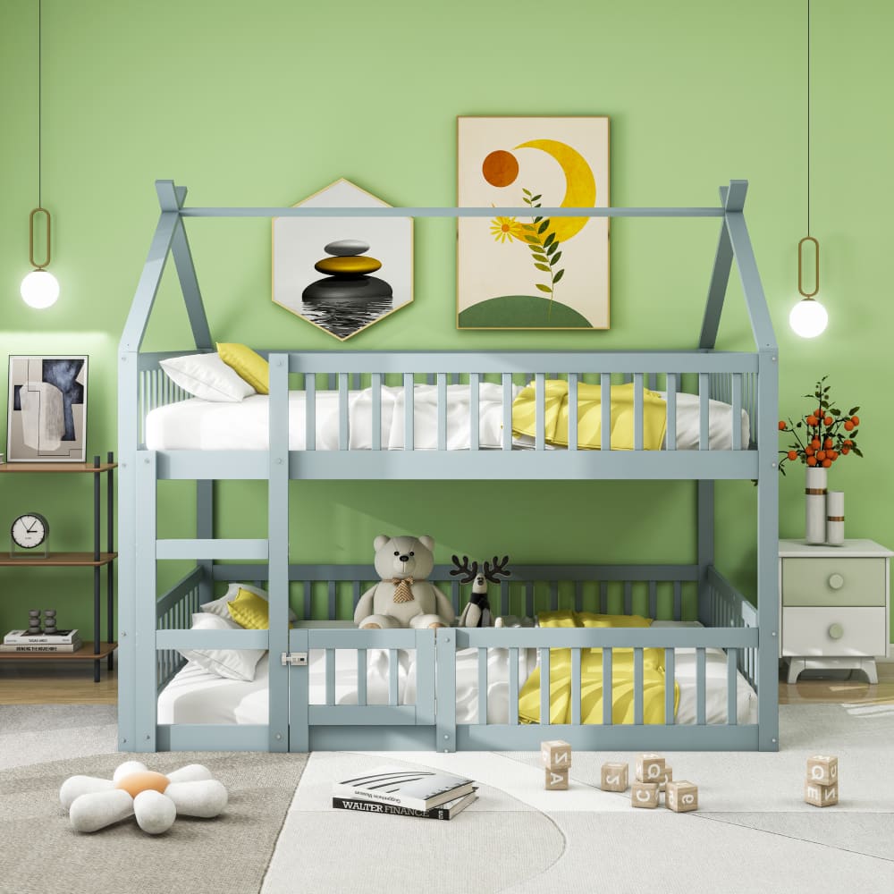 Etagenbett aus Massivholz mit hoher Sicherheit 140x200 cm,grau -