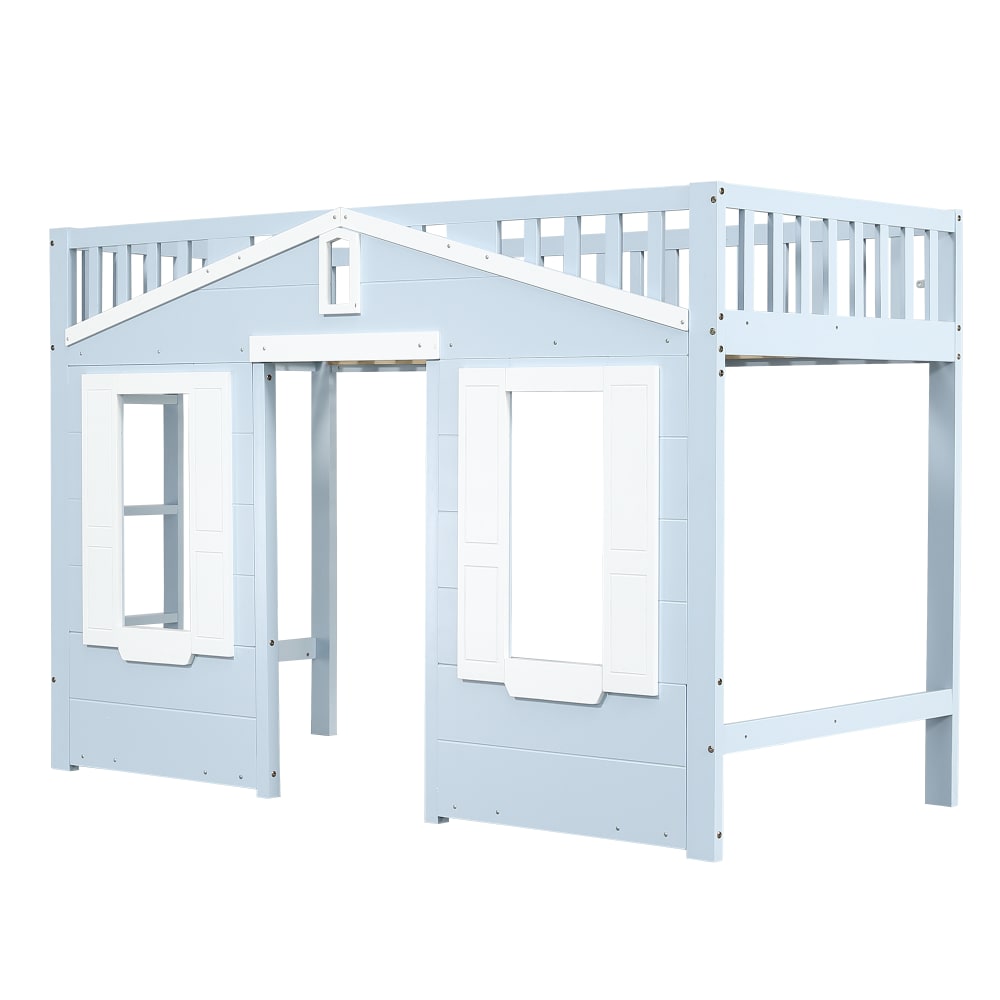 Lit mezzanine en pin - bleu