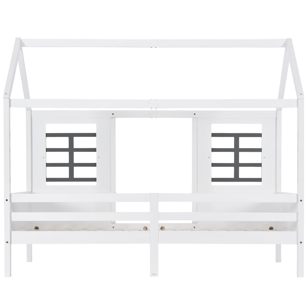 Lit enfant en bois blanc avec fenêtres et 2 tiroirs 90 x 200 cm