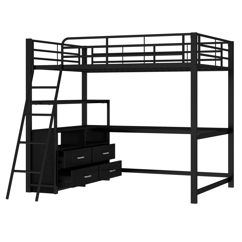 OKWISH Hochbett aus MDF mit praktischem Stauraum 140x200 cm,schwarz Metall Baby