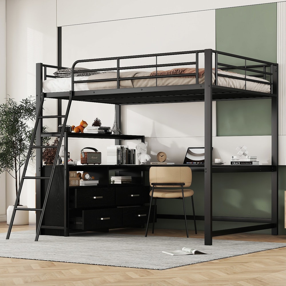 Hochbett aus MDF mit praktischem Stauraum 140x200 cm,schwarz -