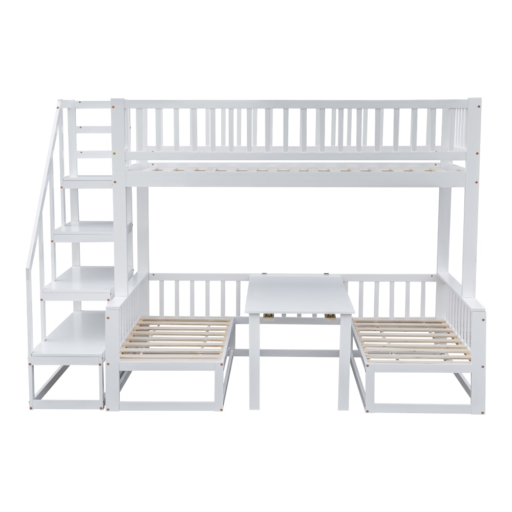 Lit superposé en bois blanc avec table réglable 90/120 x 200 cm