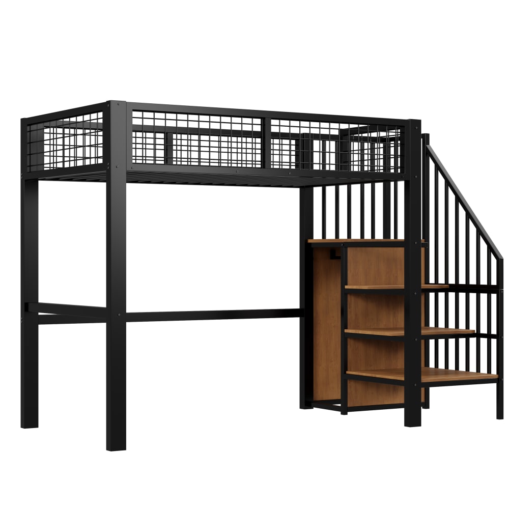 OKWISH Hochbett aus Metall mit Sicherheitsleiter 90x200 cm,schwarz Metall Baby