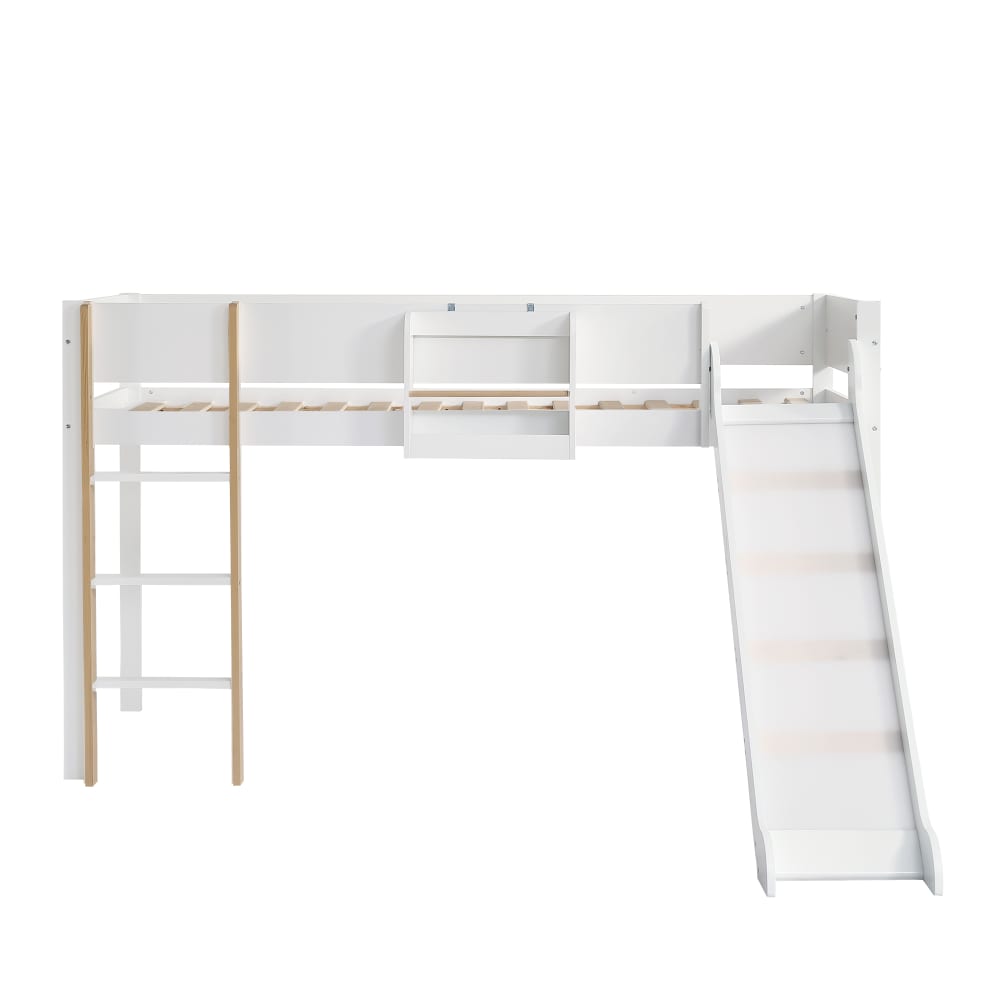 Lit mezzanine en pin blanc avec toboggan 90 x 200 cm
