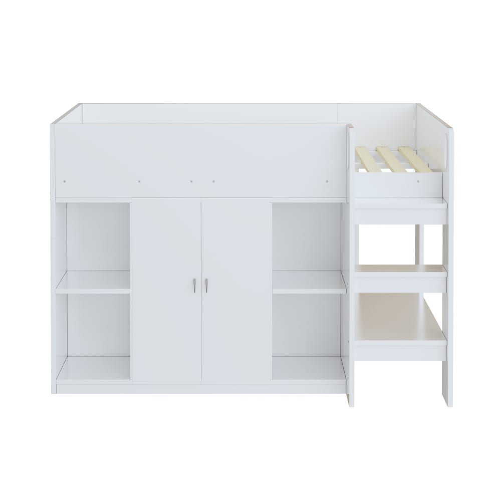 Lit mezzanine en bois blanc avec rangement et échelle 90 x 200 cm