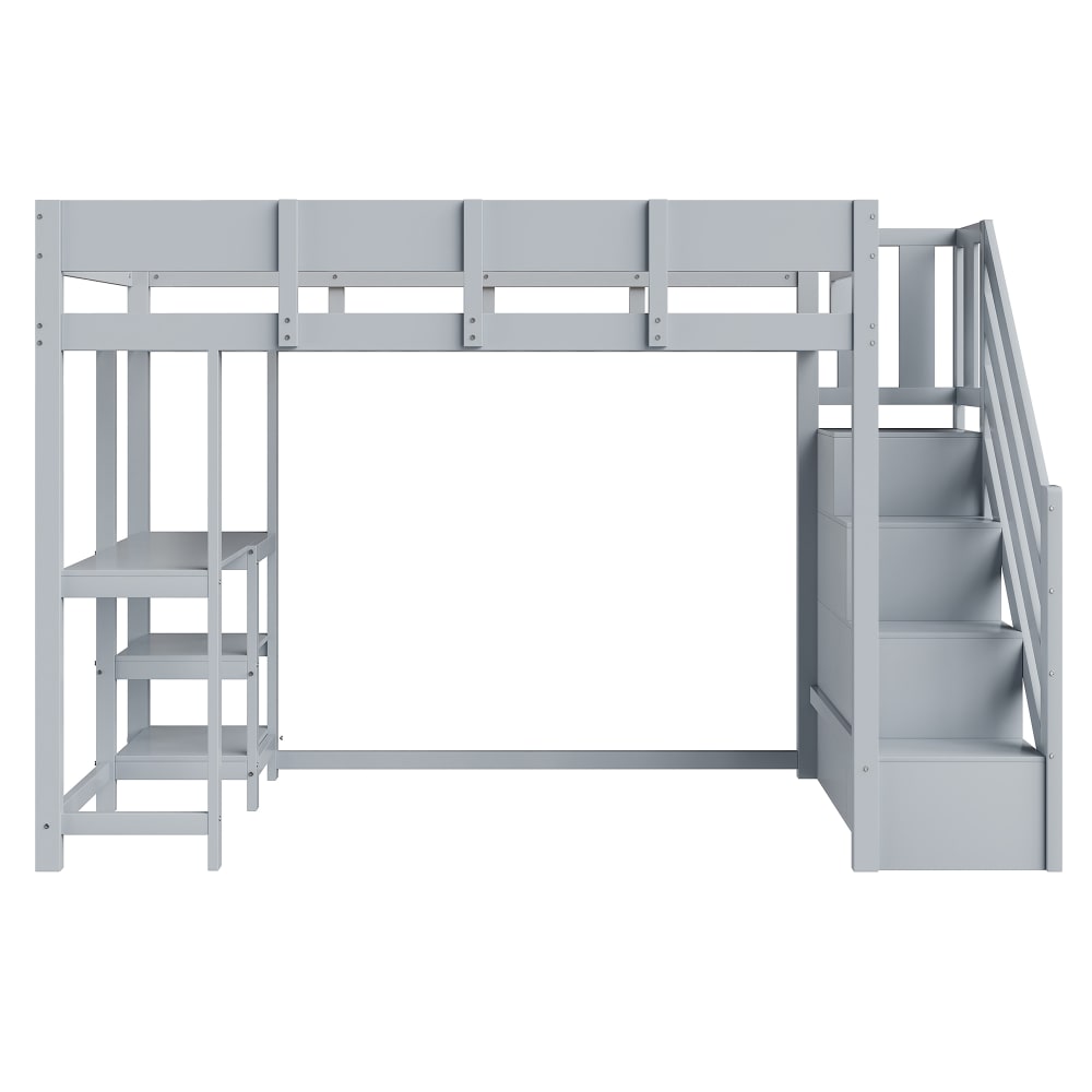 Lit mezzanine en pin gris avec rangement et échelle 90 x 200 cm