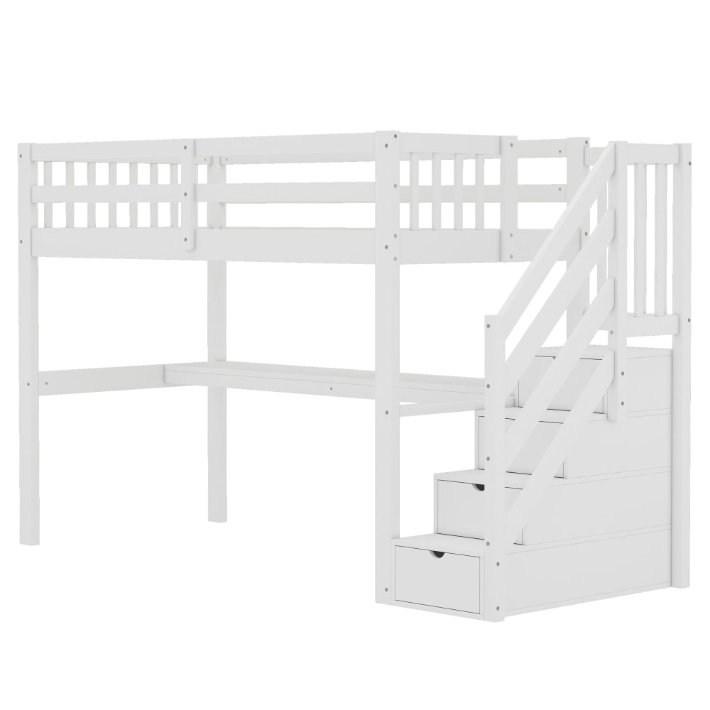 Lit mezzanine en pin blanc avec bureau et rangement 90 x 200 cm