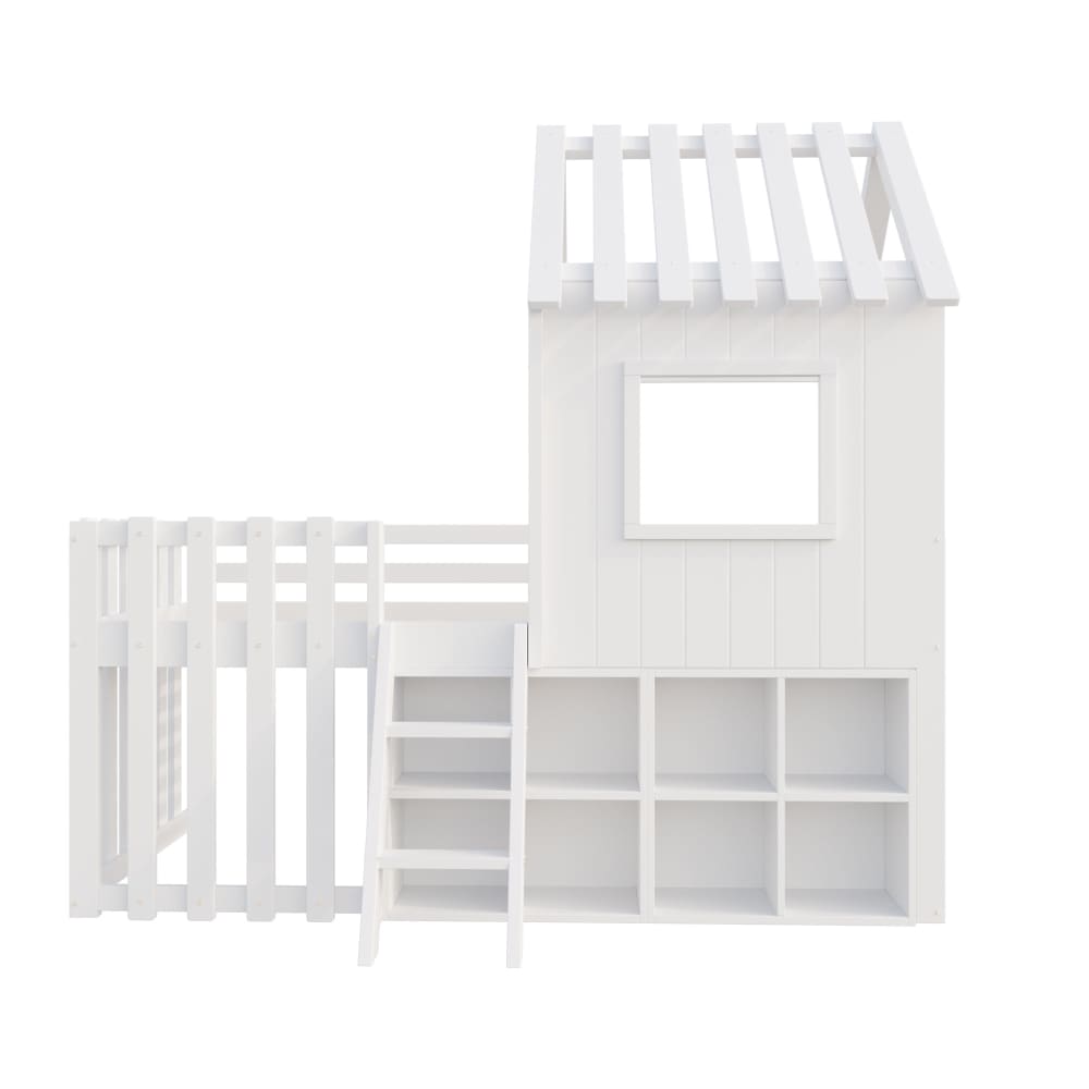 Kinderbett aus Massivholz mit Spielhaus-Design 90x200 cm,weiß -