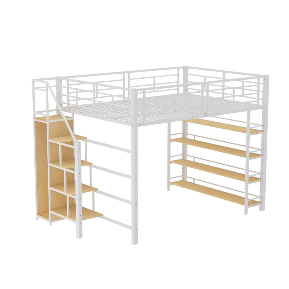 Lit mezzanine en métal blanc avec rangement 140 x 200 cm