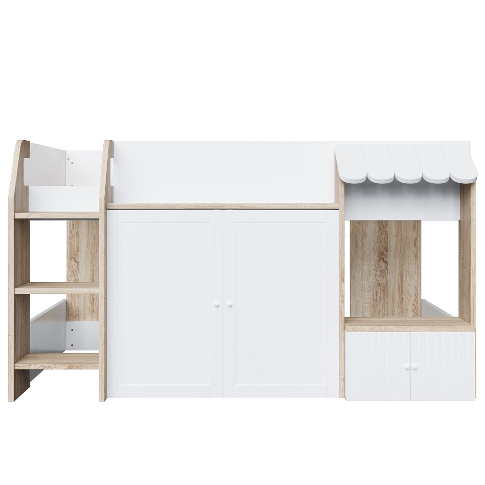 OKWISH Kinderbett aus Kiefer mit Stauraum und Leiter 90x200 cm,weiß Holz Baby