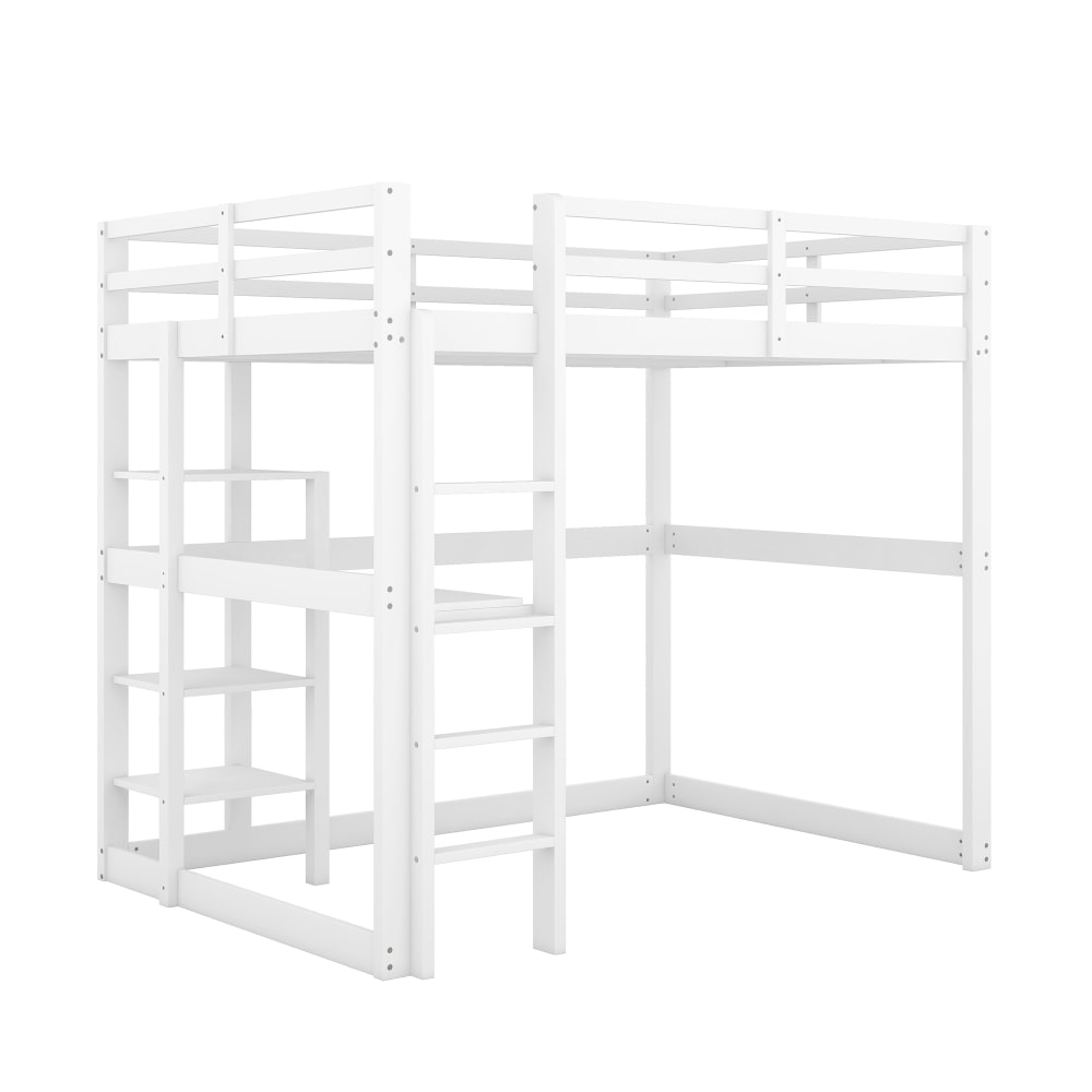 Lit mezzanine en pin blanc avec bureau et rangement 140 x 200 cm