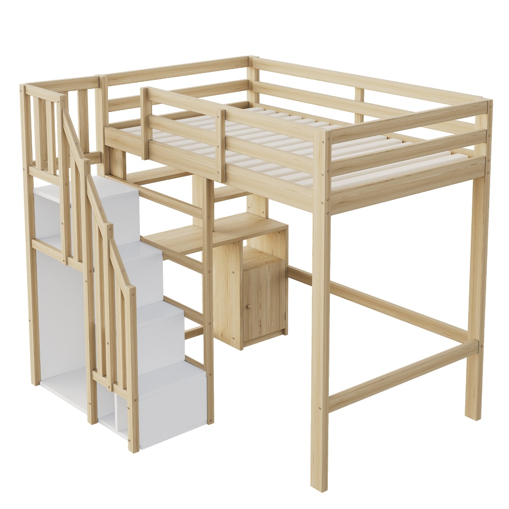 Lit mezzanine en bois avec bureau et rangement 90 x 200 cm