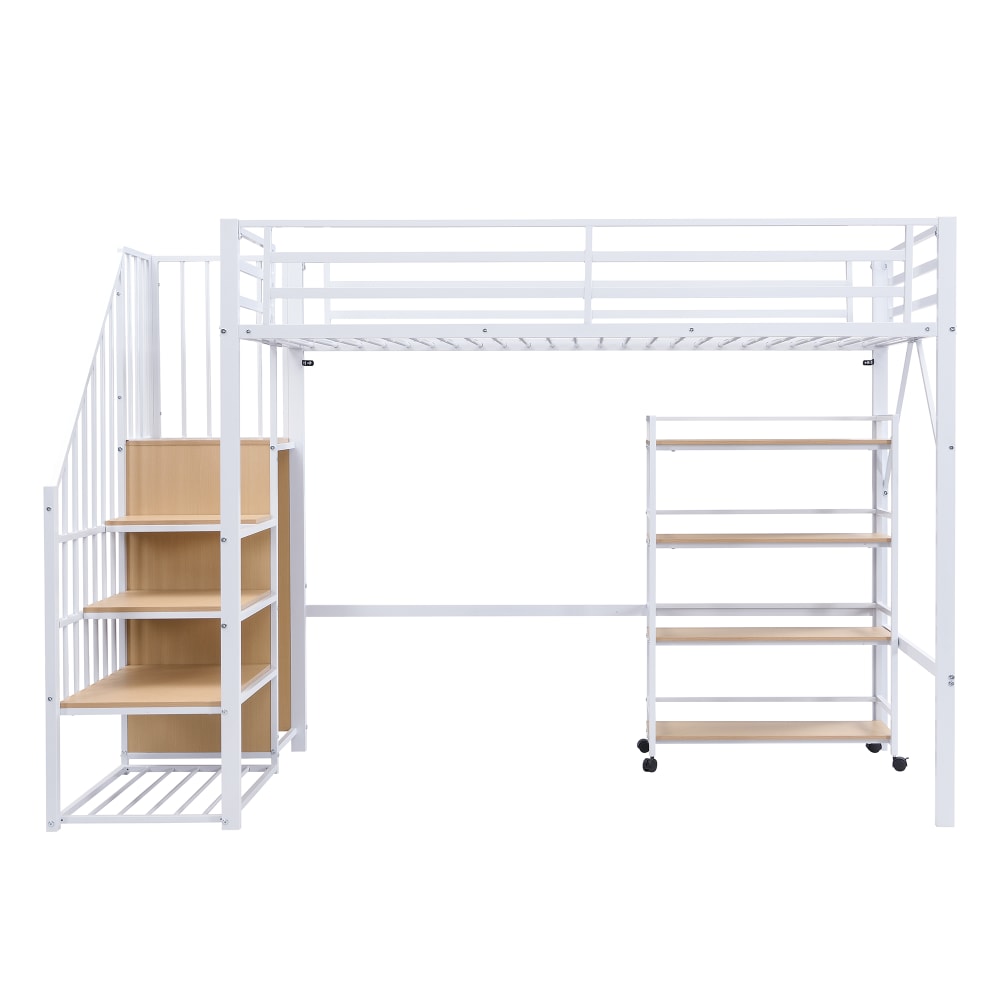 Lit mezzanine en métal blanc avec rangement 90 x 200 cm