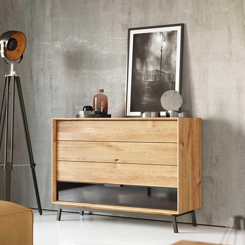 Kommode mit Schubladen aus Massivholz 121x45x90cm, eiche natur -