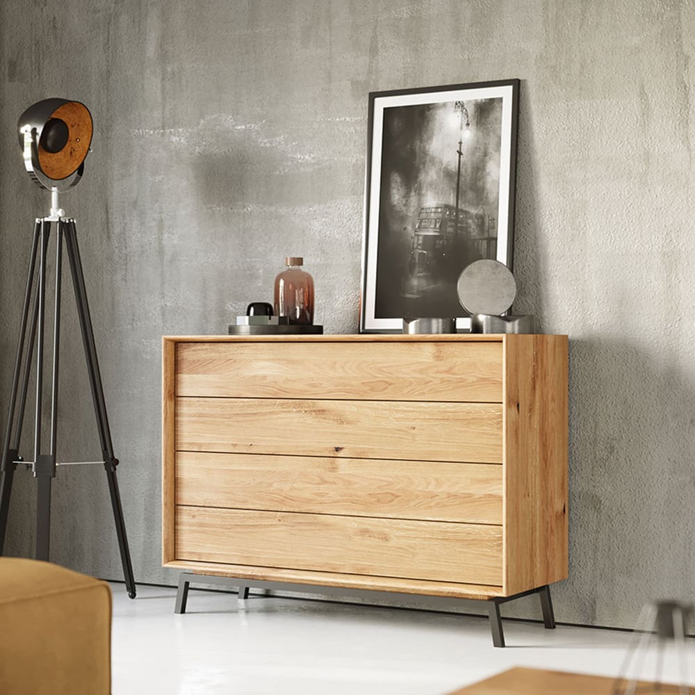 Kommode mit Schubladen aus Massivholz 121x45x90cm, eiche natur -