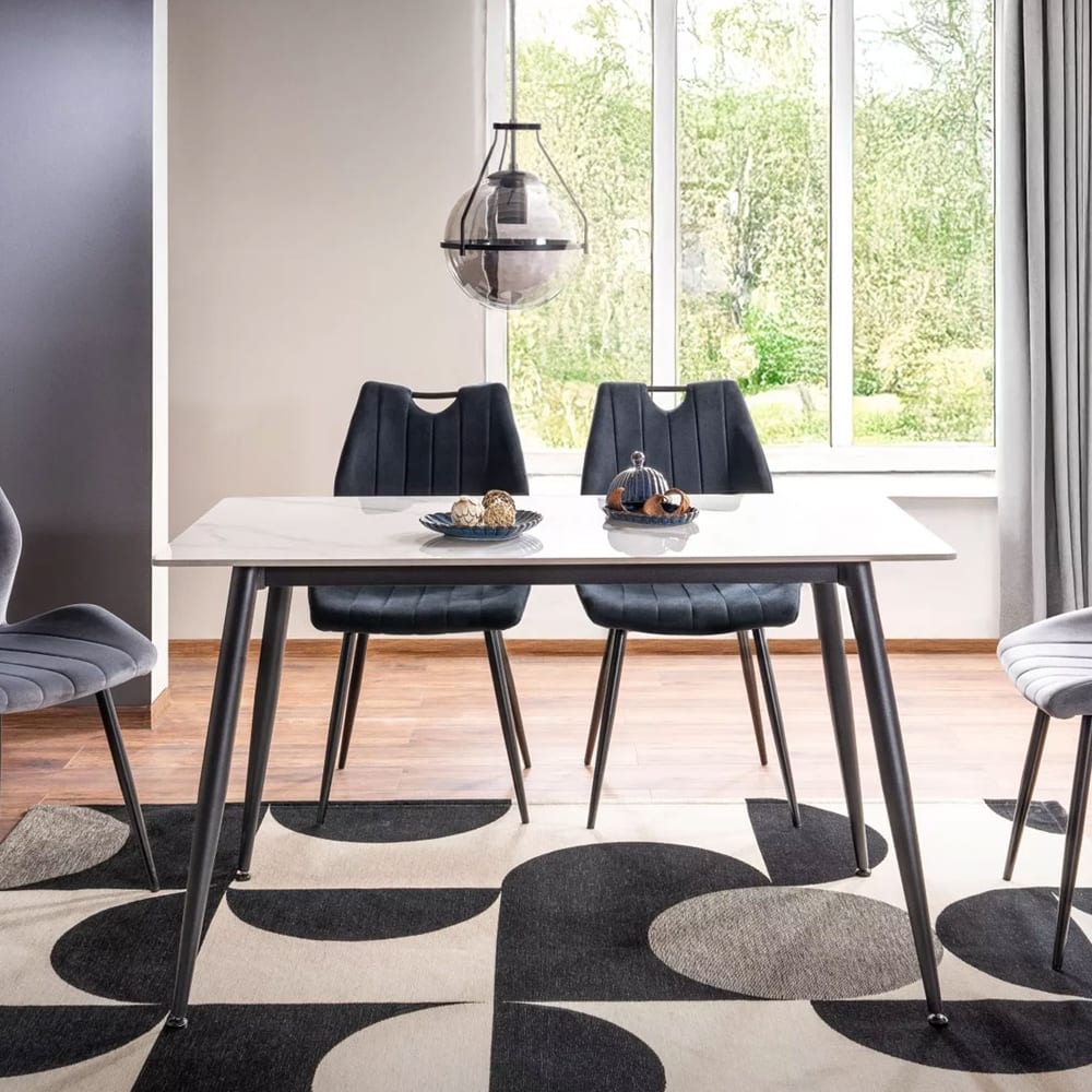 Esstisch modernes Design aus Keramik 160x90x76cm, marmor weiß -