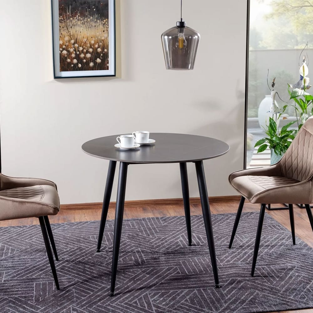 Esstisch modernes Design aus Keramik 90x90x76cm, marmor schwarz -
