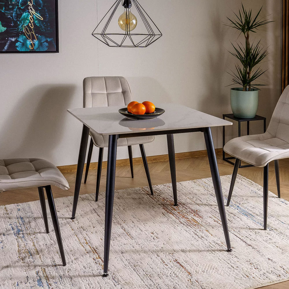 Esstisch modernes Design aus Keramik 80x80x76cm, marmor weiß -