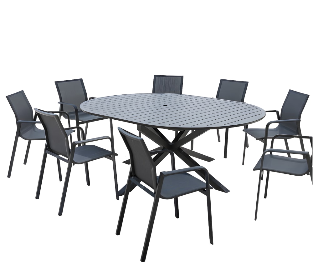 Ensemble table et 8 chaises - jardin aluminium anthracite