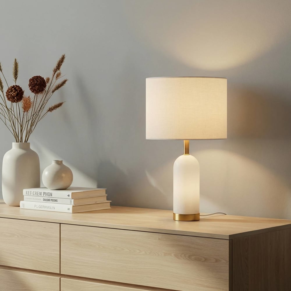 Lindby Tischlampe aus Textil, weiß style modern - Stoff
