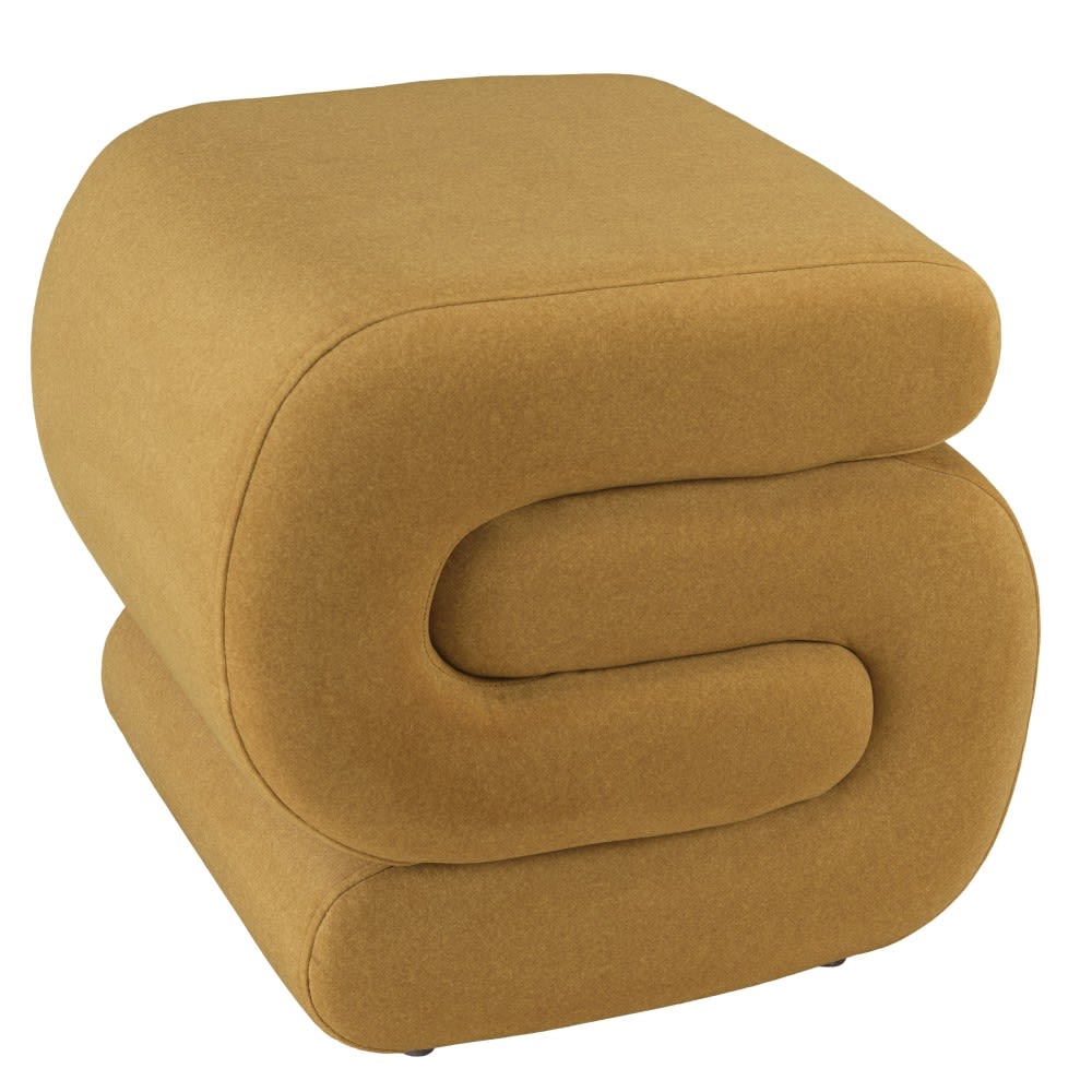 Pouf en tissu effet velours - moutarde