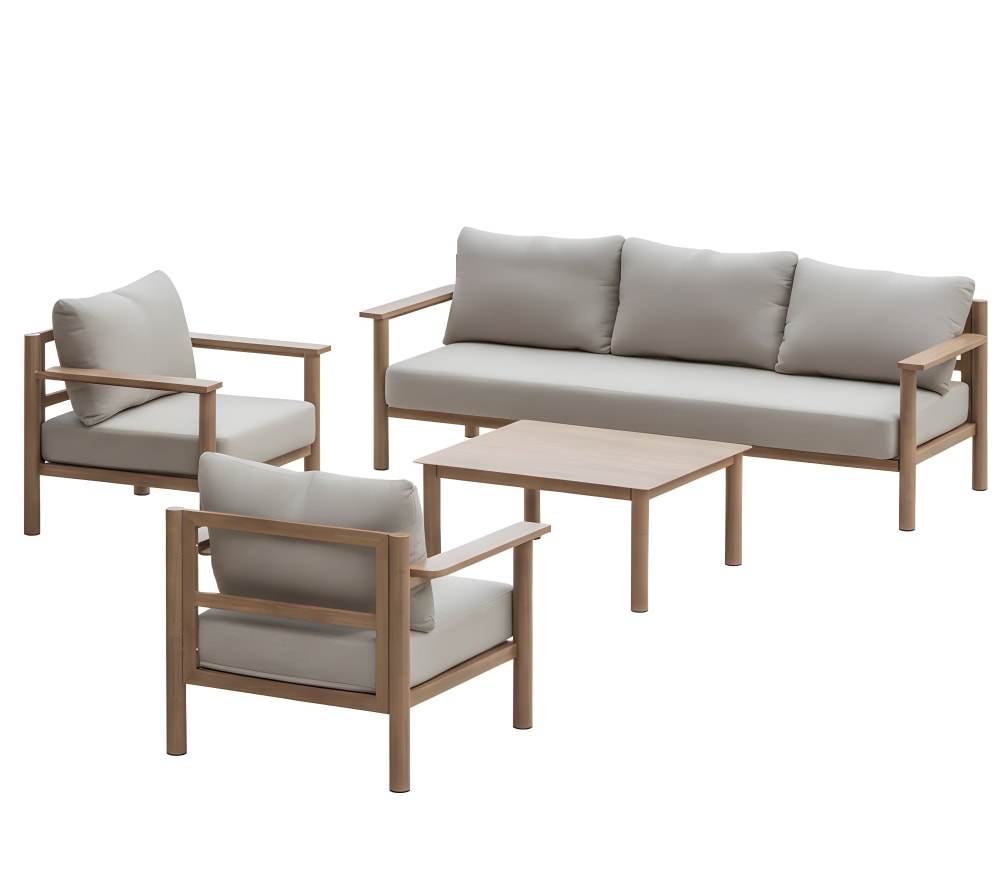 Salon de jardin 5 places en aluminium  couleur bois