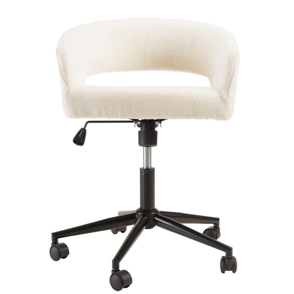 Chaise de bureau à roulettes en tissu écru dossier ouvert