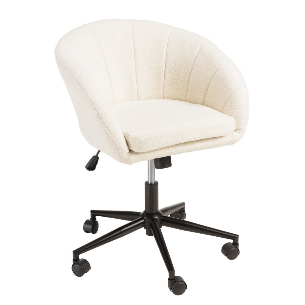 Chaise de bureau à roulettes en tissu écru dossier arrondi