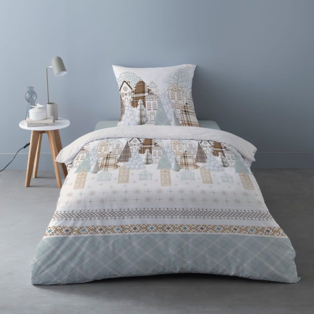 Parure de couette 100% coton flanelle imprimée 140x200 1 taie Parure de couette 100% coton flanelle imprimée 140x200 1 taie