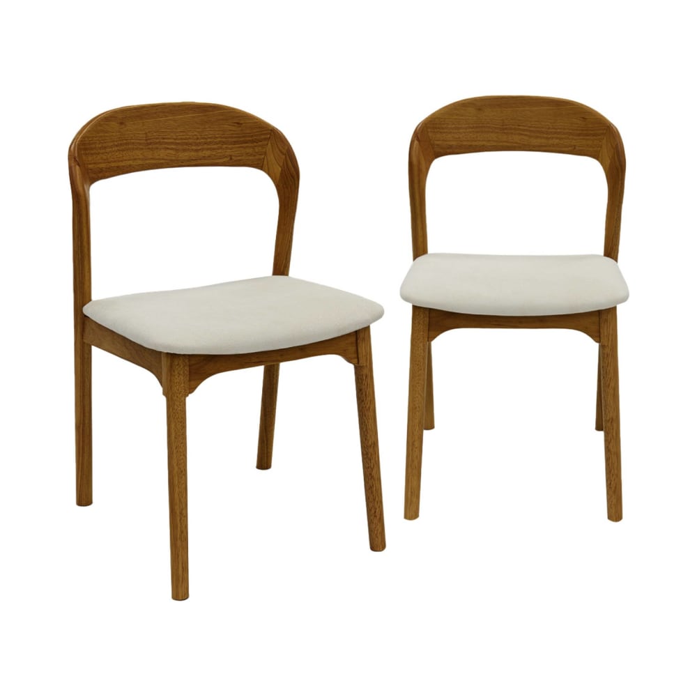 2er-Set Stühle Heveaholz nussbaumfarben Bezug beige - Maisons Du