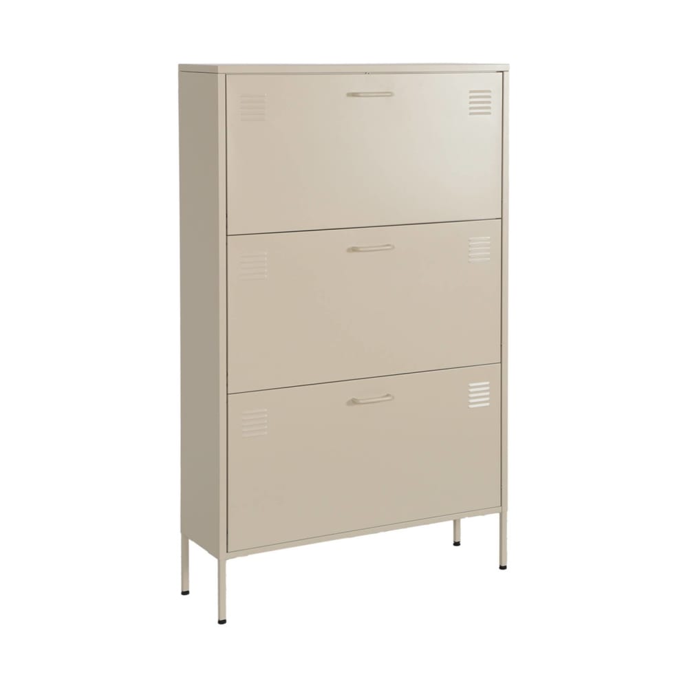 Meuble à chaussures industriel métal crème 3 abattants