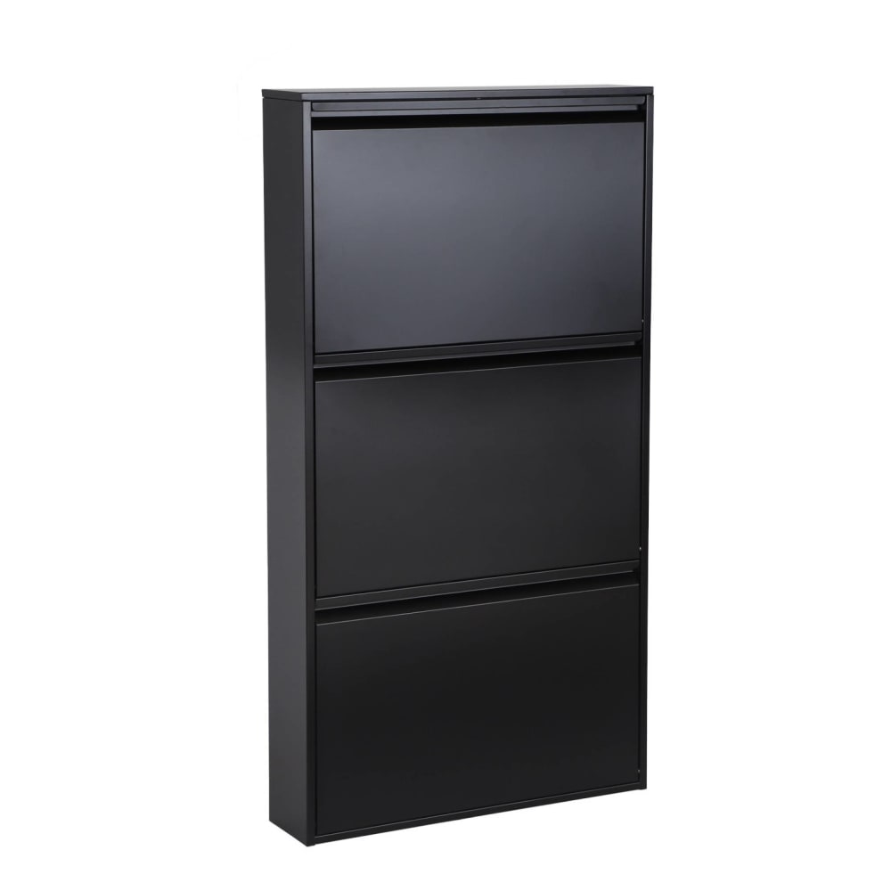 Meuble à chaussures métal noir 3 abattants, 9 paires