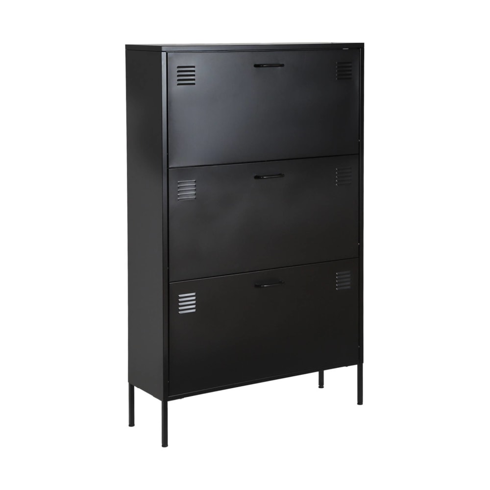 sweeek Schuhschrank aus Metall mit 3 Klappfächern, schwarz style industrial - Metall