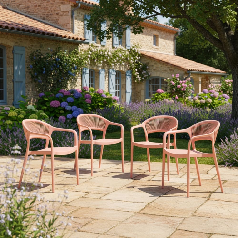 Chaise de jardin empilable avec effet corde rose (lot de 4)