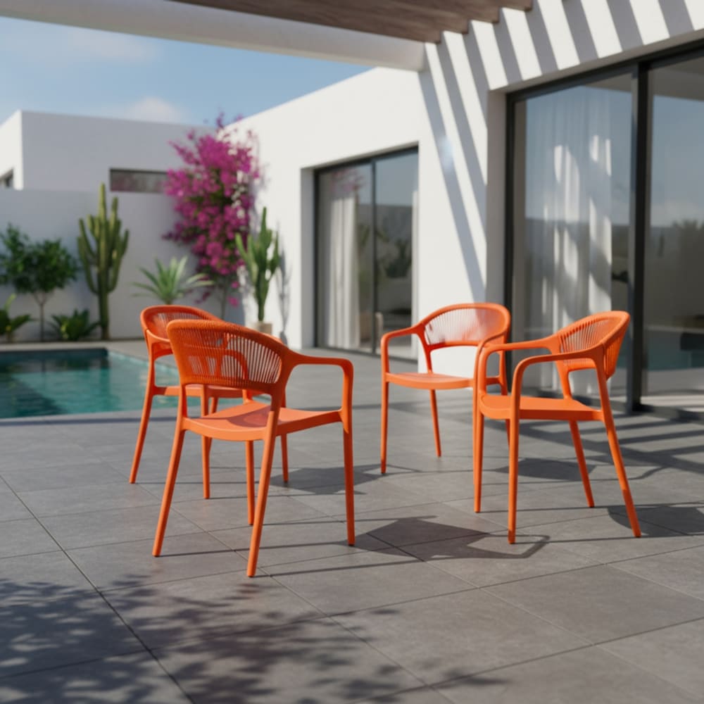 Chaise de jardin empilable avec effet corde orange (lot de 4)