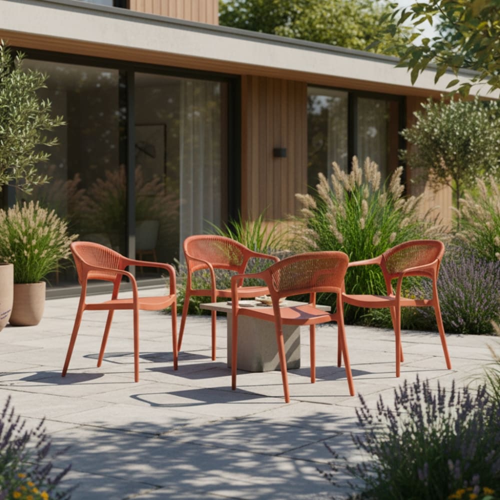 Chaise de jardin empilable avec effet corde terracotta (lot de 4)