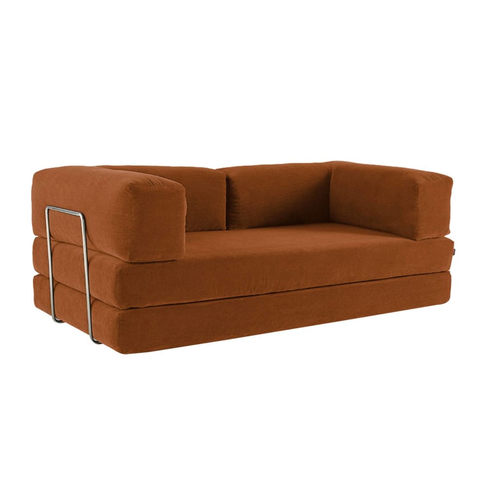 Canapé compressé convertible 3 places velours côtelé terracotta