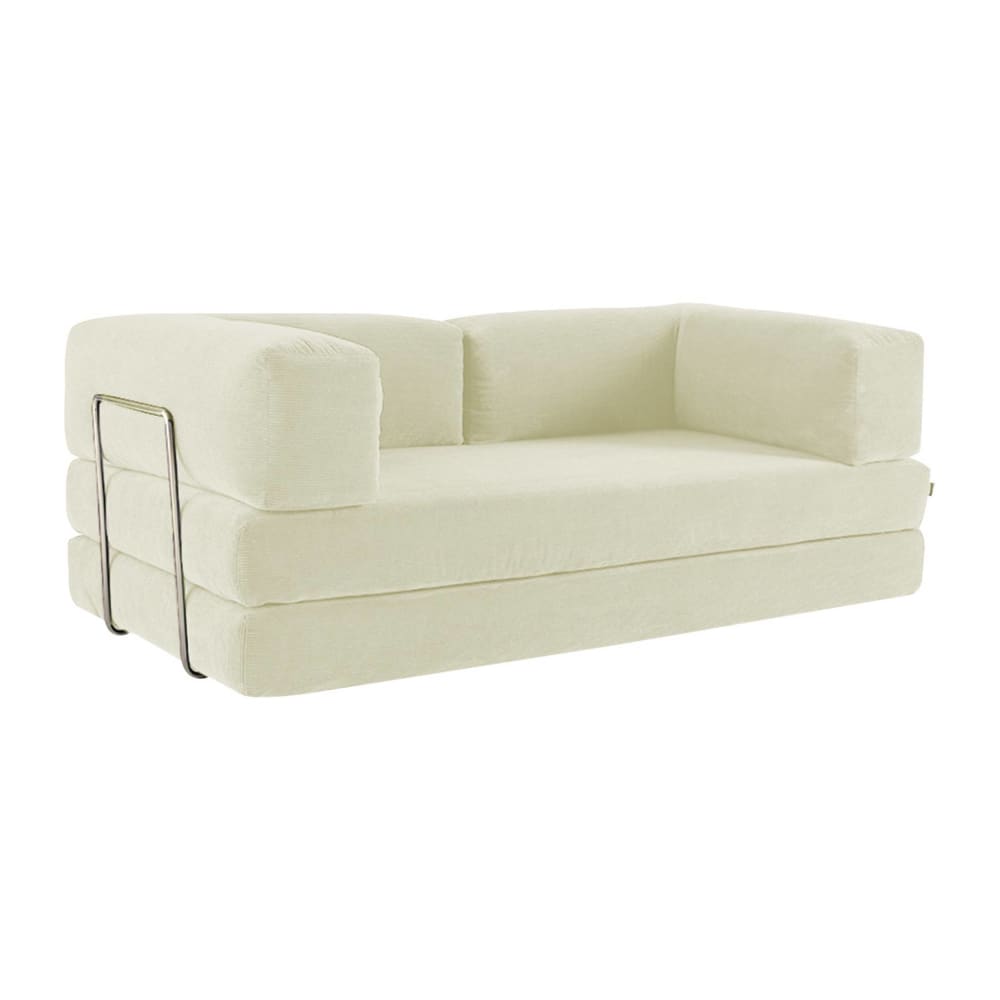 Canapé vintage convertible 3 places velours côtelé lin et armatures