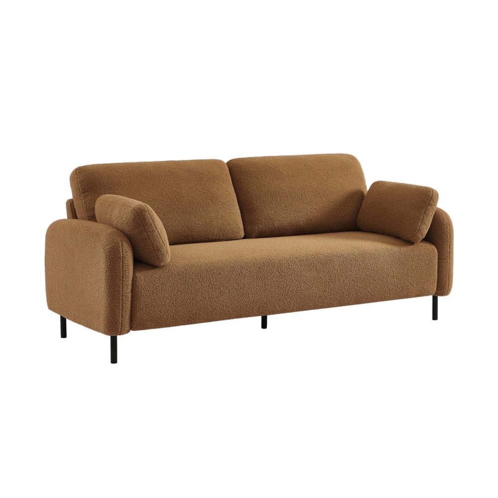 3-Sitzer Sofa aus Eukalyptusholz, mit Bouclé-Bezug in beige -