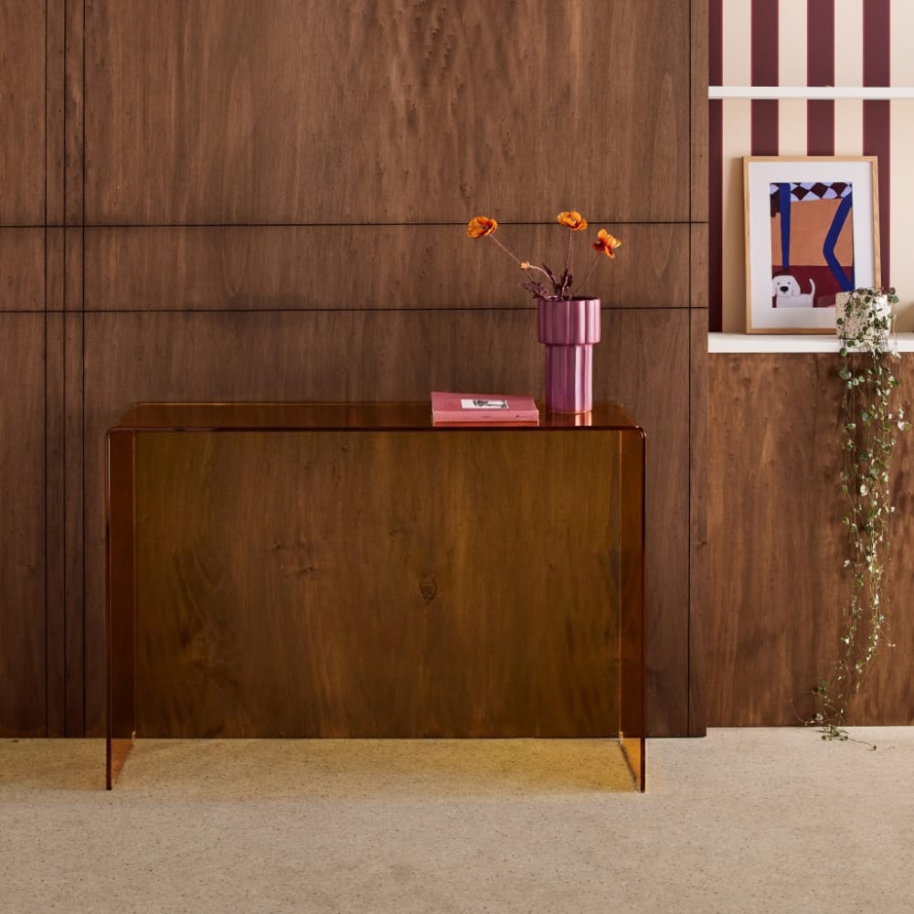 sweeek Rechteckiger Konsole aus gehärtetem Glas 110 cm - Glintz style modern Gelb Glas