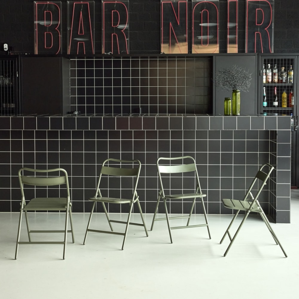 Lot de 4 chaises de jardin pliante acier kaki